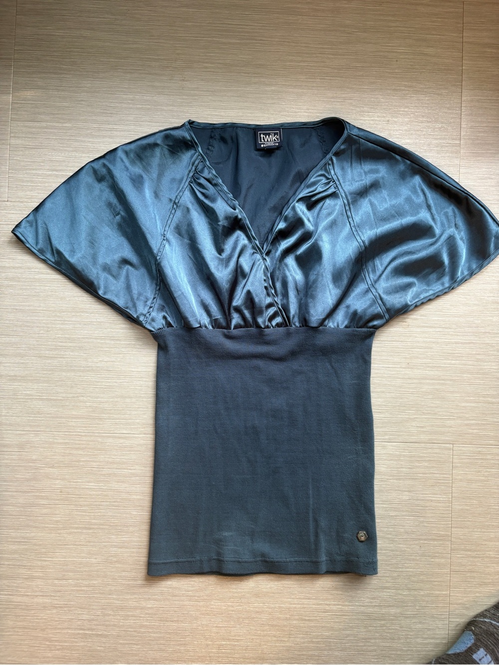 twik Blue Satin-Front V-Neck